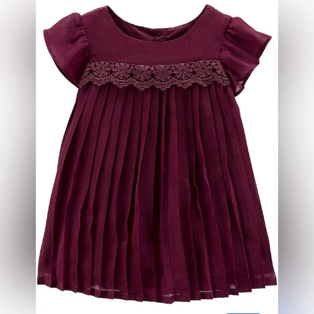 Oshkosh Bgosh Toddler Girls Holiday Chiffon Sparkle Dress Burgundy 3T